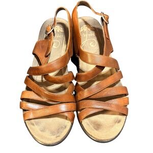 Dansko Strappy Sandals Womens 41 Brown Leather Wedge Slingback Comfort Boho 0508